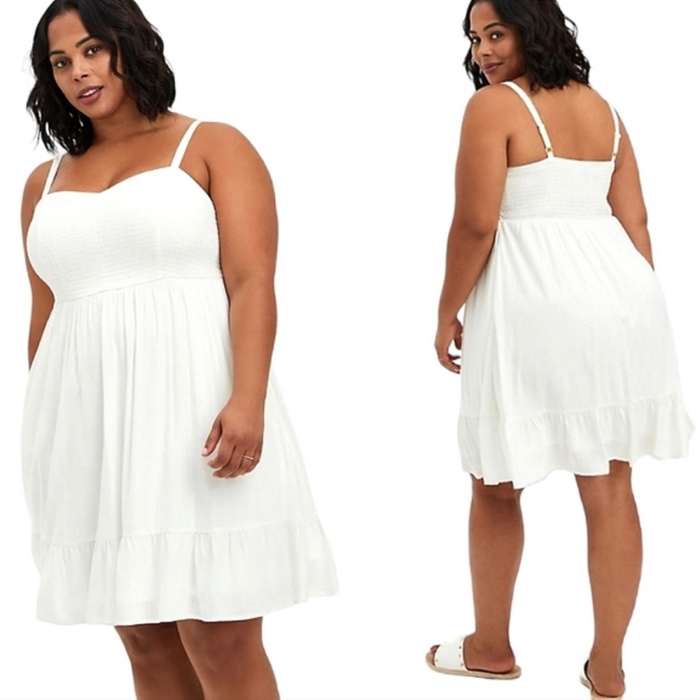 Torrid White Mini Textured Rayon Smocked Skater Dress